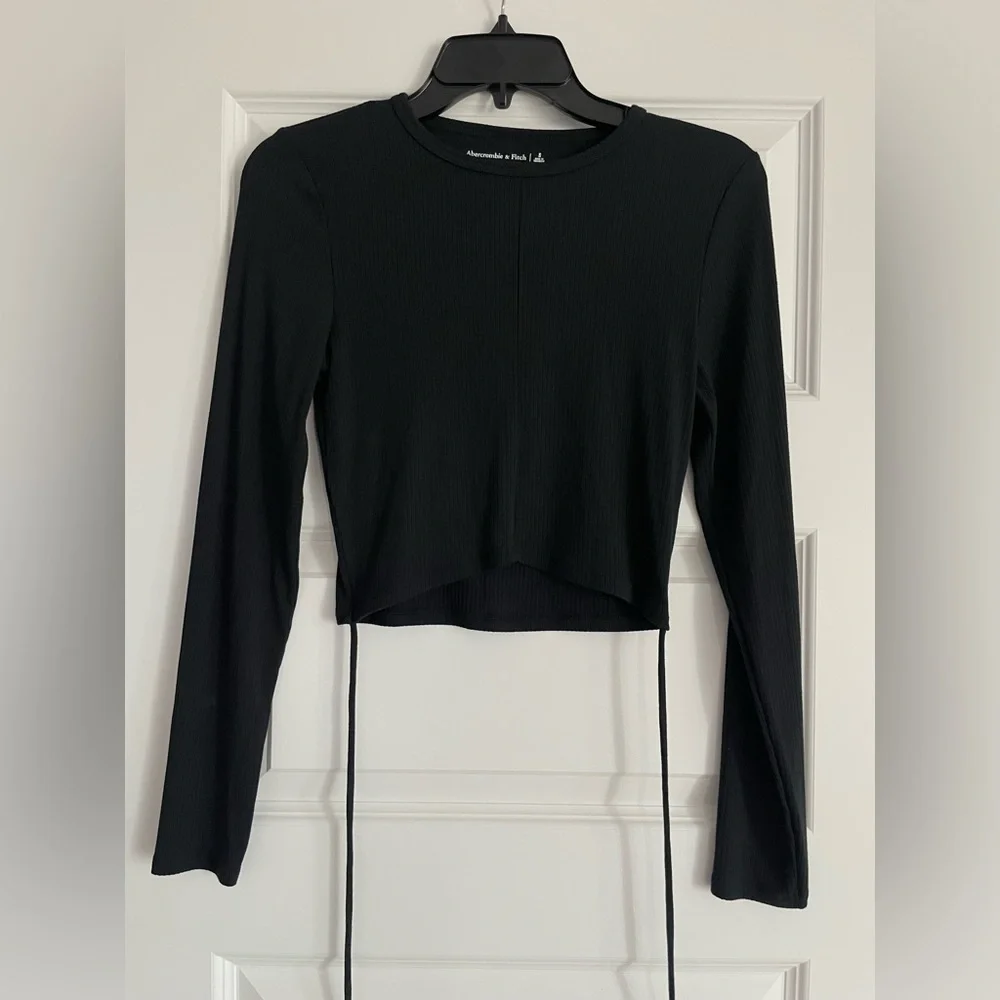 Abercrombie Black Long Sleeve Rib Knit Waist Tie Top Small - Picture 4 of 5